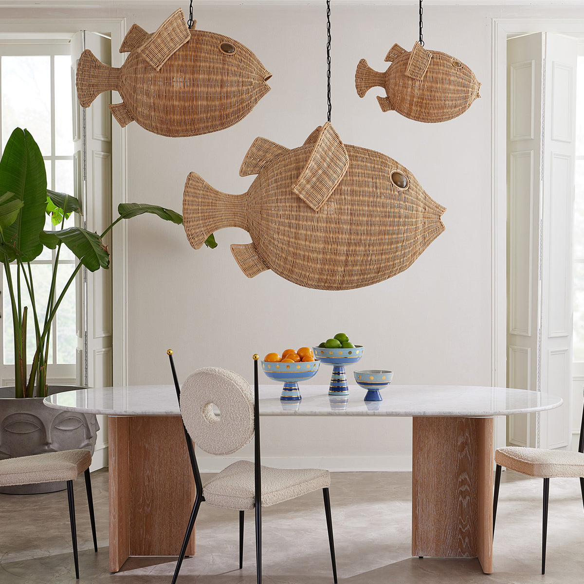 Wicker Blow Fish Pendant Small - front view