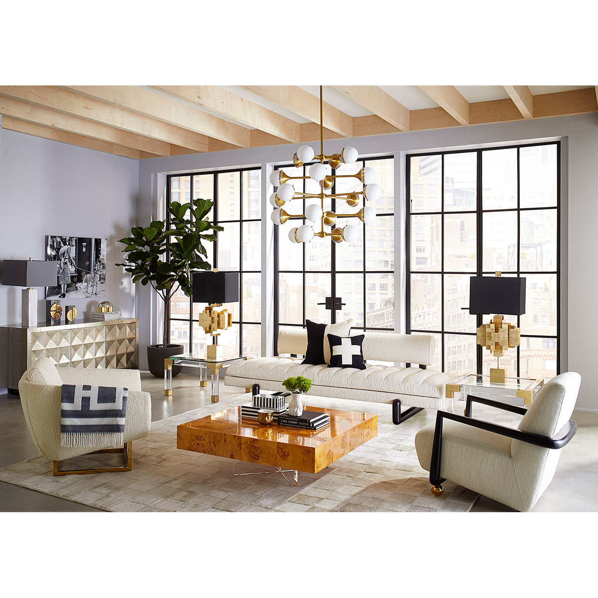 bond cocktail table aspen slipper sofa st. germain club chair living room - styled view