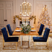 eve candelabra with purple lit candles - styled view