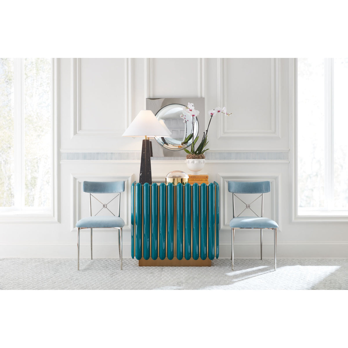 charade bowl kiki cabinet globo convex mirror - styled view