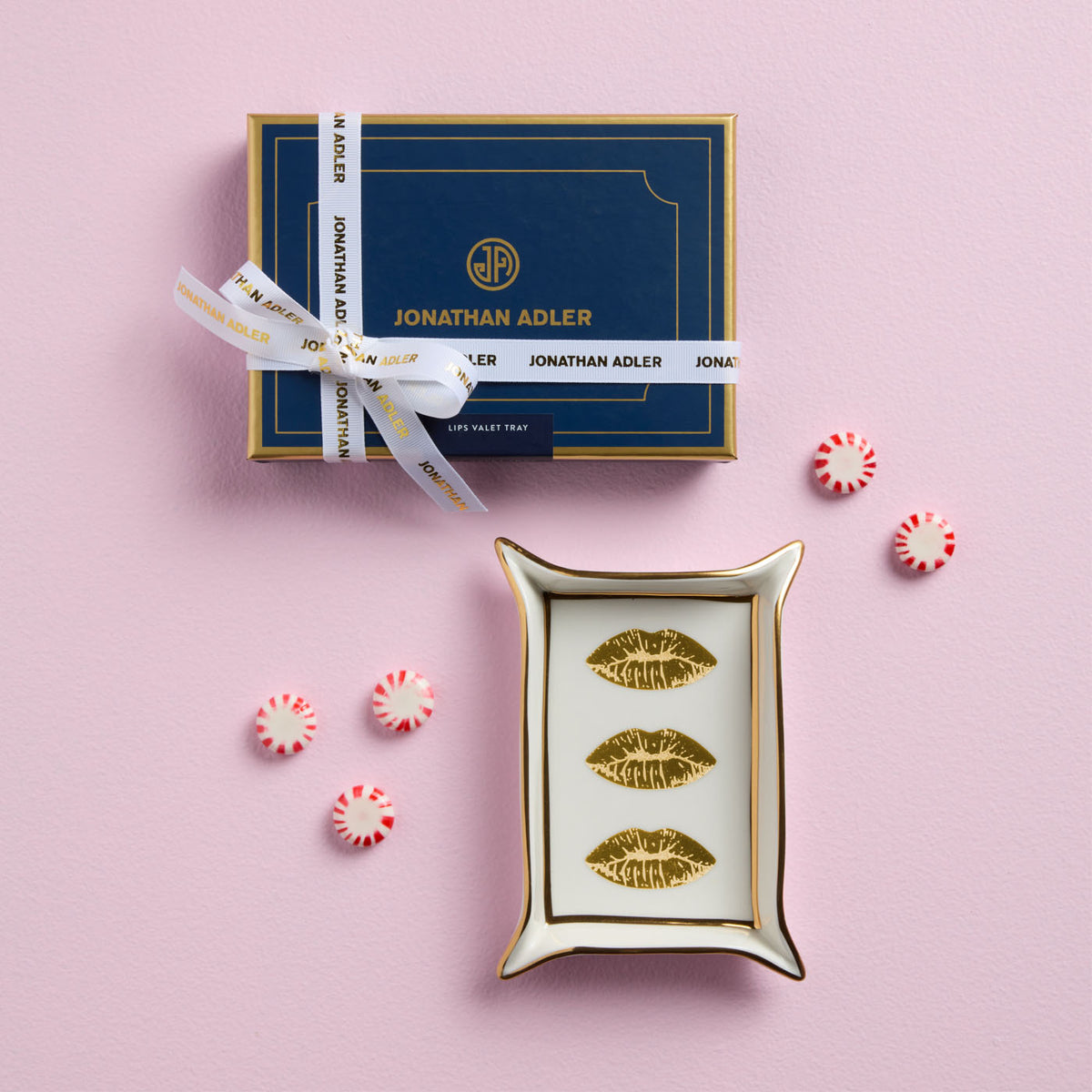 lips valet tray with box holiday - styled view