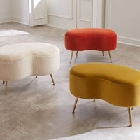 kidney ottoman shearling white brass legs - angle top view