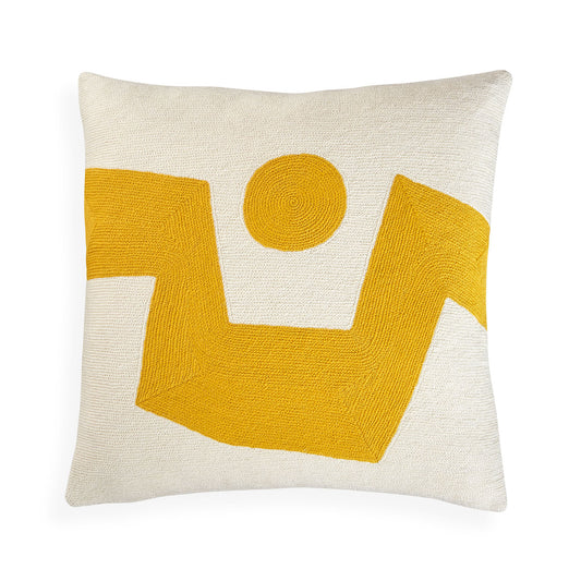 Ojai Path Wool Chainstitch Pillow Yellow - styled view