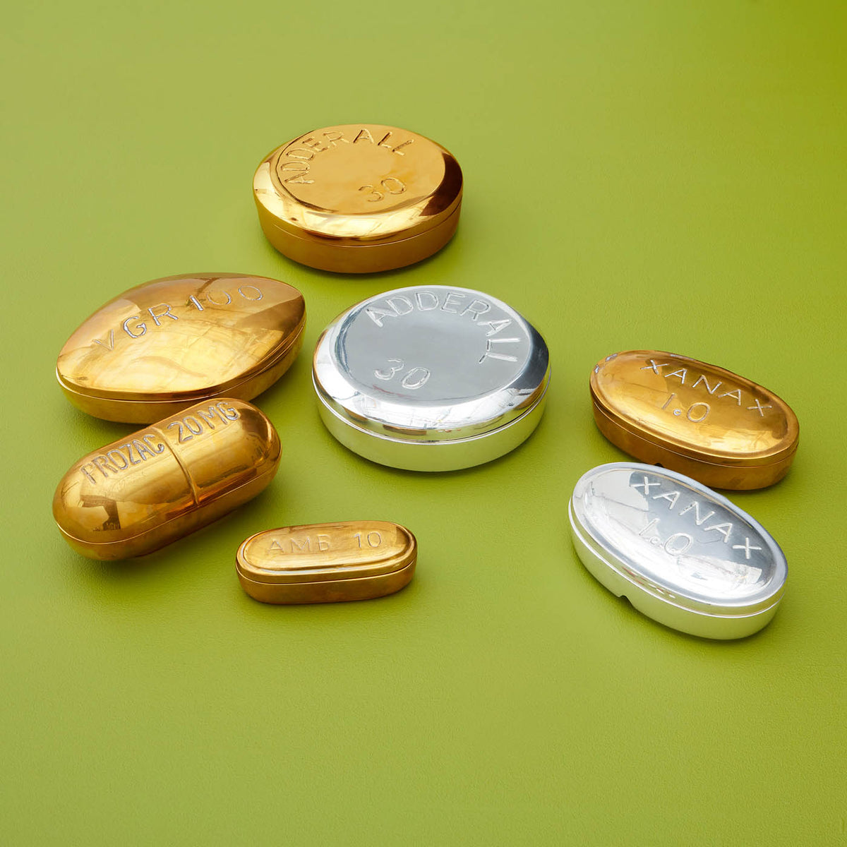 ambien pill box brass open - angle view