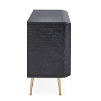 reform three-drawer dresser ebonized oak wood hand-hammered brass doors brass legs - side view
