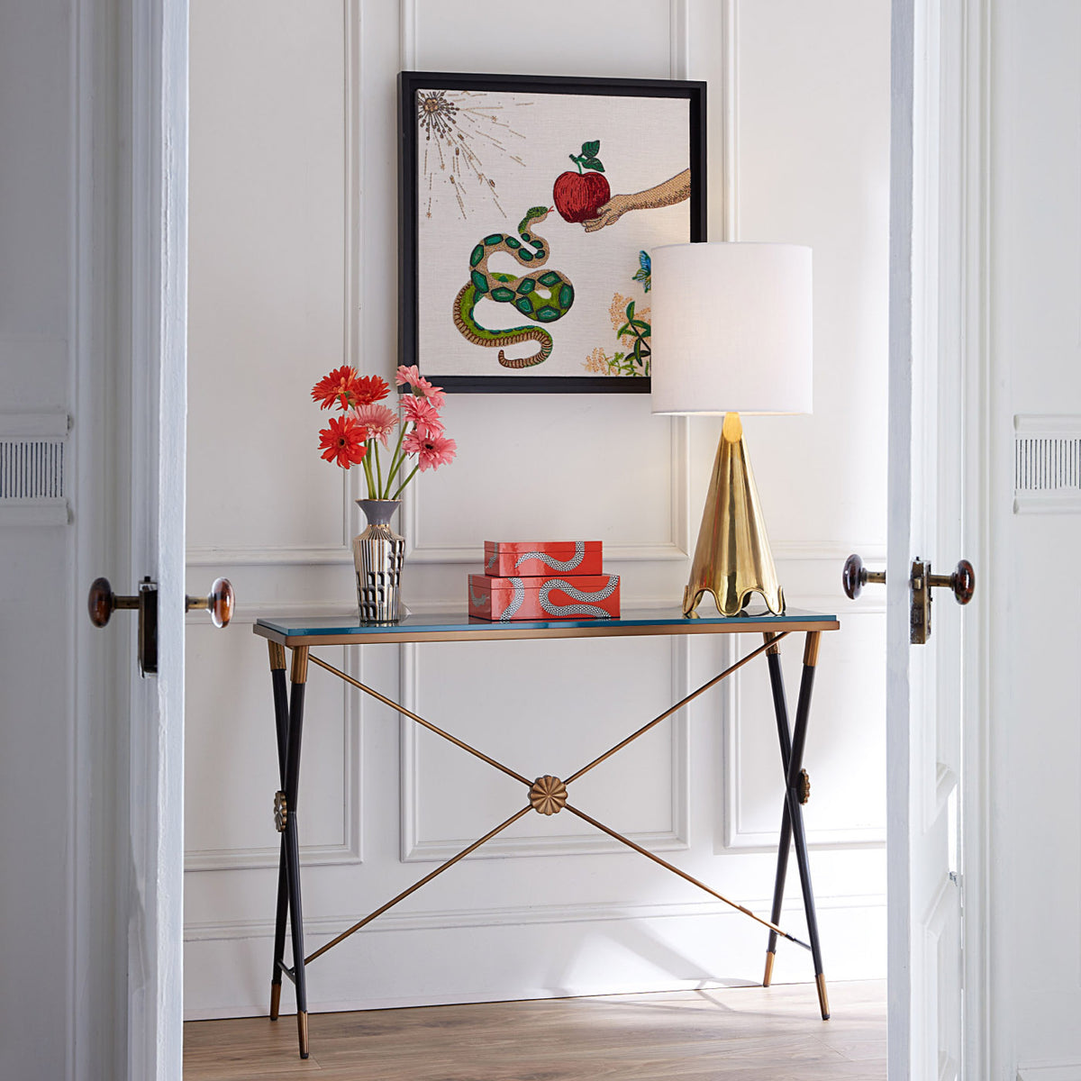 Muse Snake and Apple Beaded Wall Art with Ripple Apartment Sofa