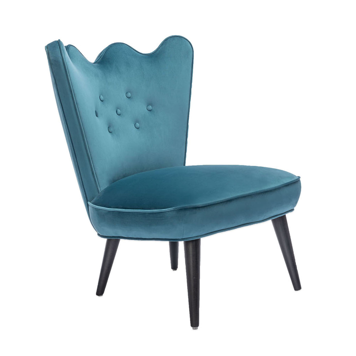 Living Room with Ripple Slipper Chair in blue velvet