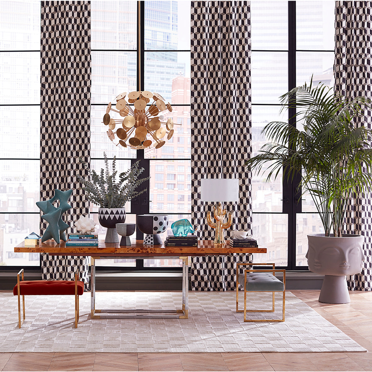 bond dining table beaumont benches - styled view