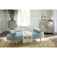 sunburst hand-knotted round rug with charade capsule daybed