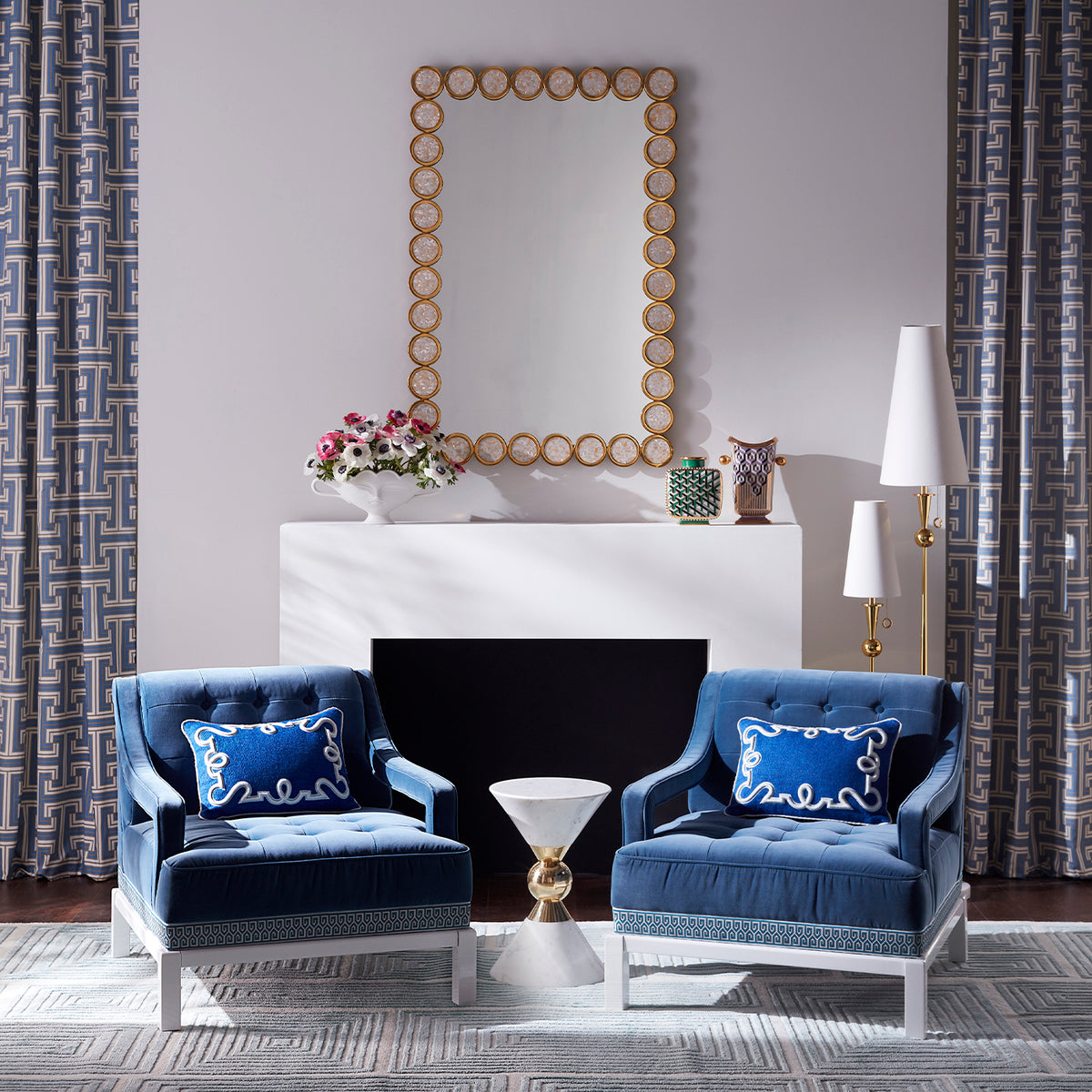 canaan accent table doris chairs rings mirror - styled view
