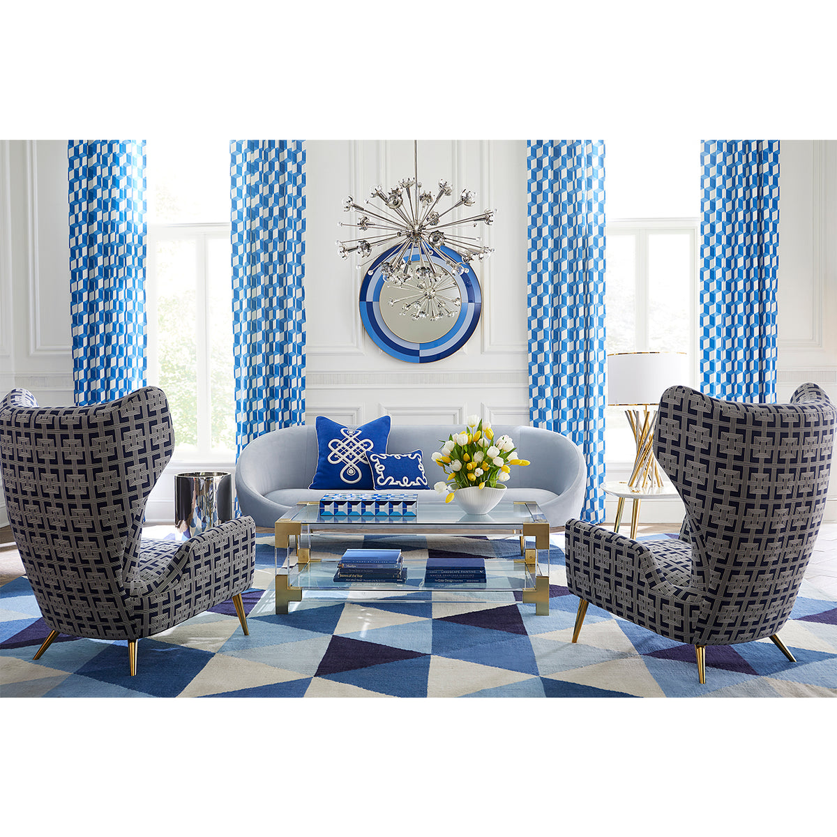 jacques grand cocktail table ether sofa milano wing chairs living room - styled view