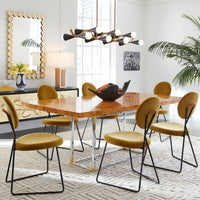 bond dining table caprice dining chairs caracas wave chandelier - styled view