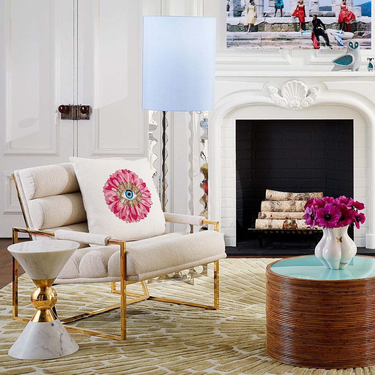 canaan accent chair channeled goldfinger lounge chair riviera cocktail table - styled view