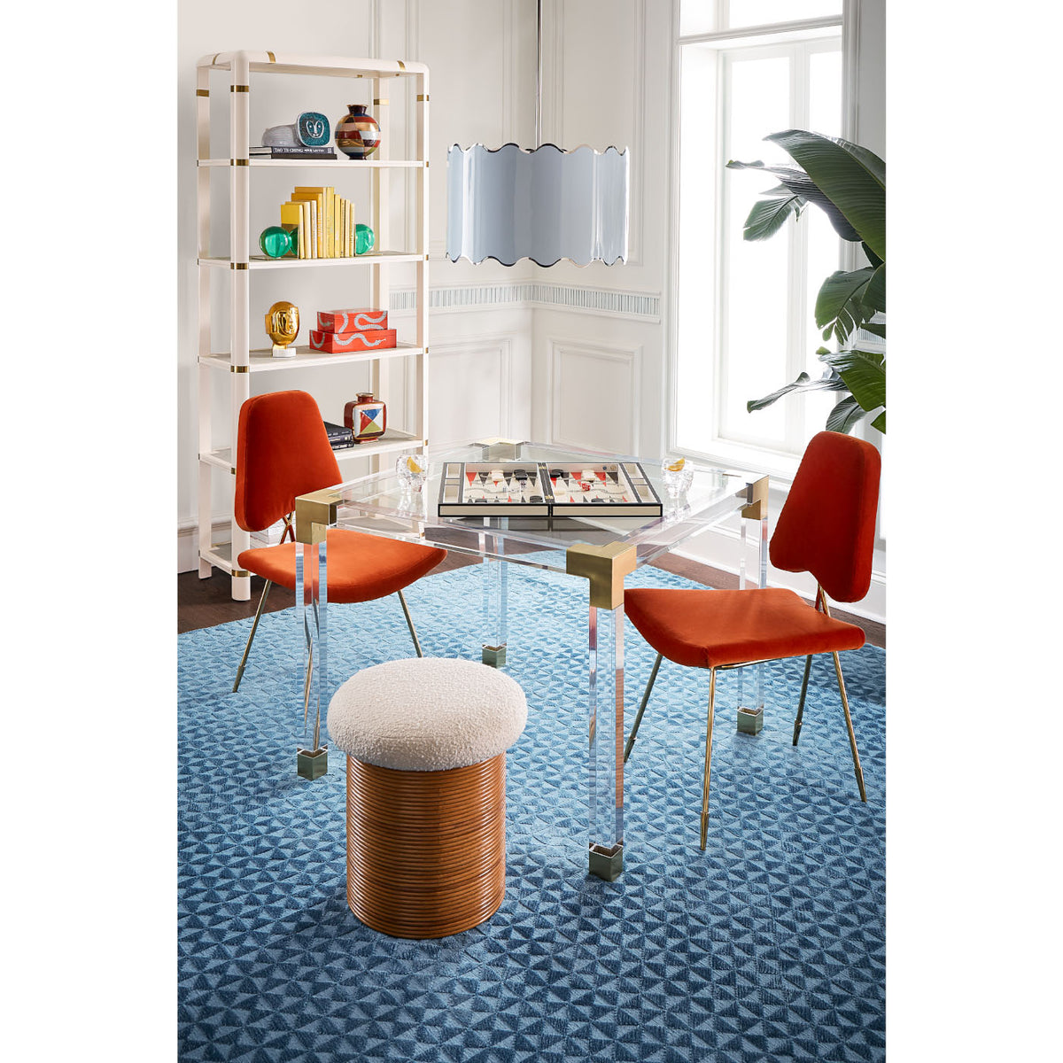 jacques game table maxime dining chairs siam etagere - styled view