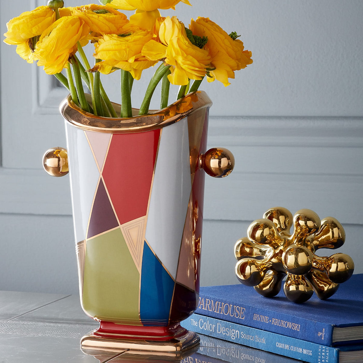 brass orb torino fractal vase - styled view