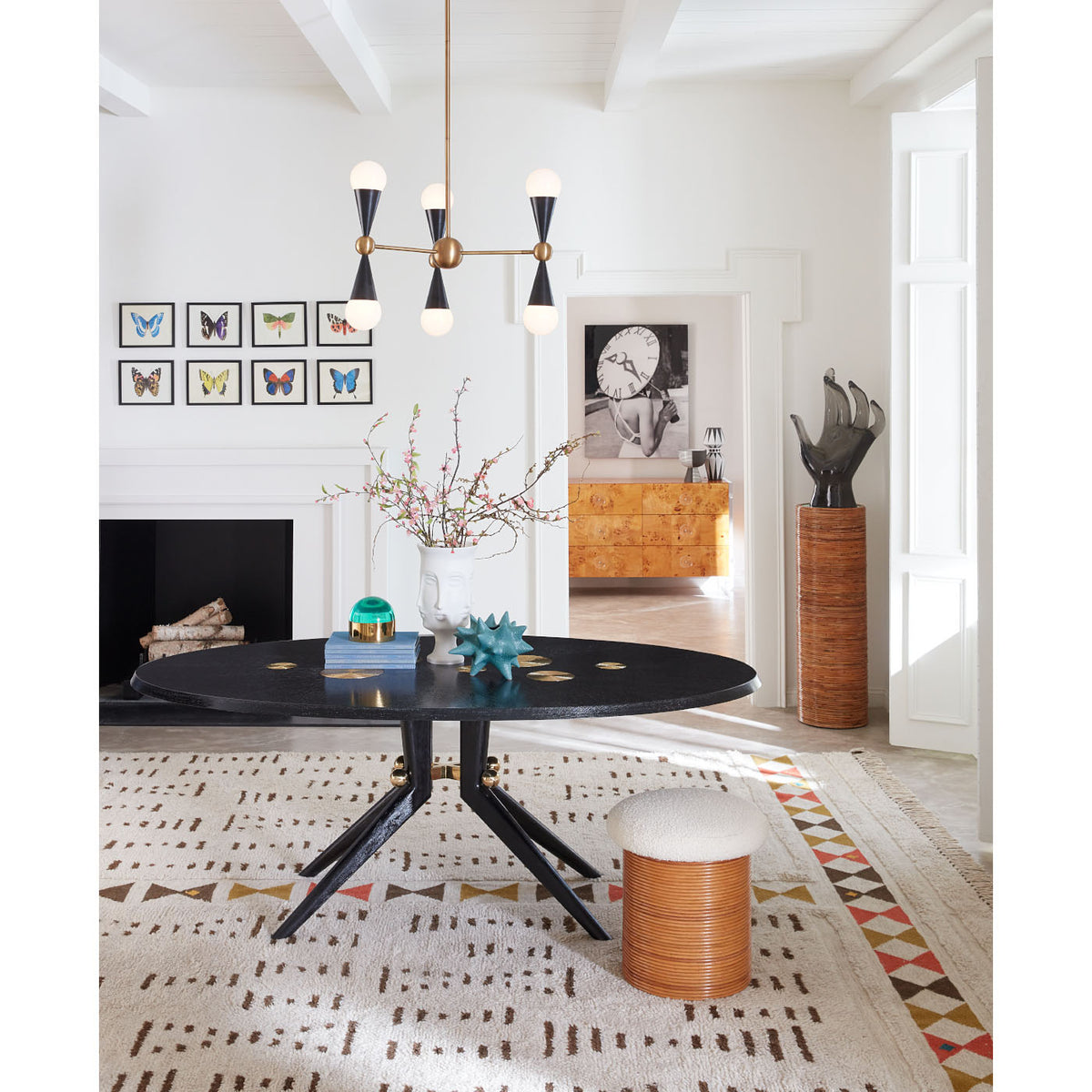 giant acrylic hand riviera pedestal trocadero dining table - styled view