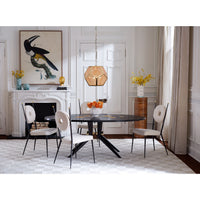 trocadero dining table ebonized oak rondo dining chairs - styled view