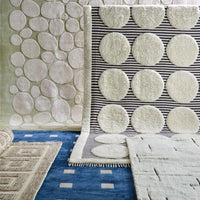small squares hand knotted rug with pompidou sectional