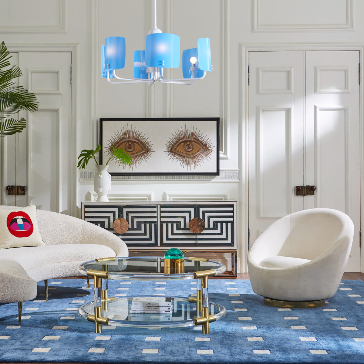 eyes collection blue background with pompidou sectional