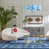 small squares hand knotted rug round jacques cocktail table ether curved sofa - styled view