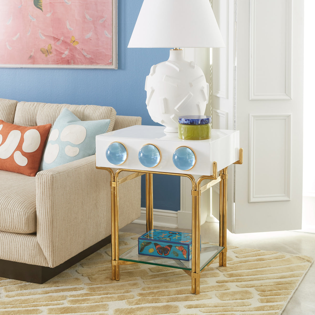 botanist lacquer box globo side table charade bars table lamp - styled view