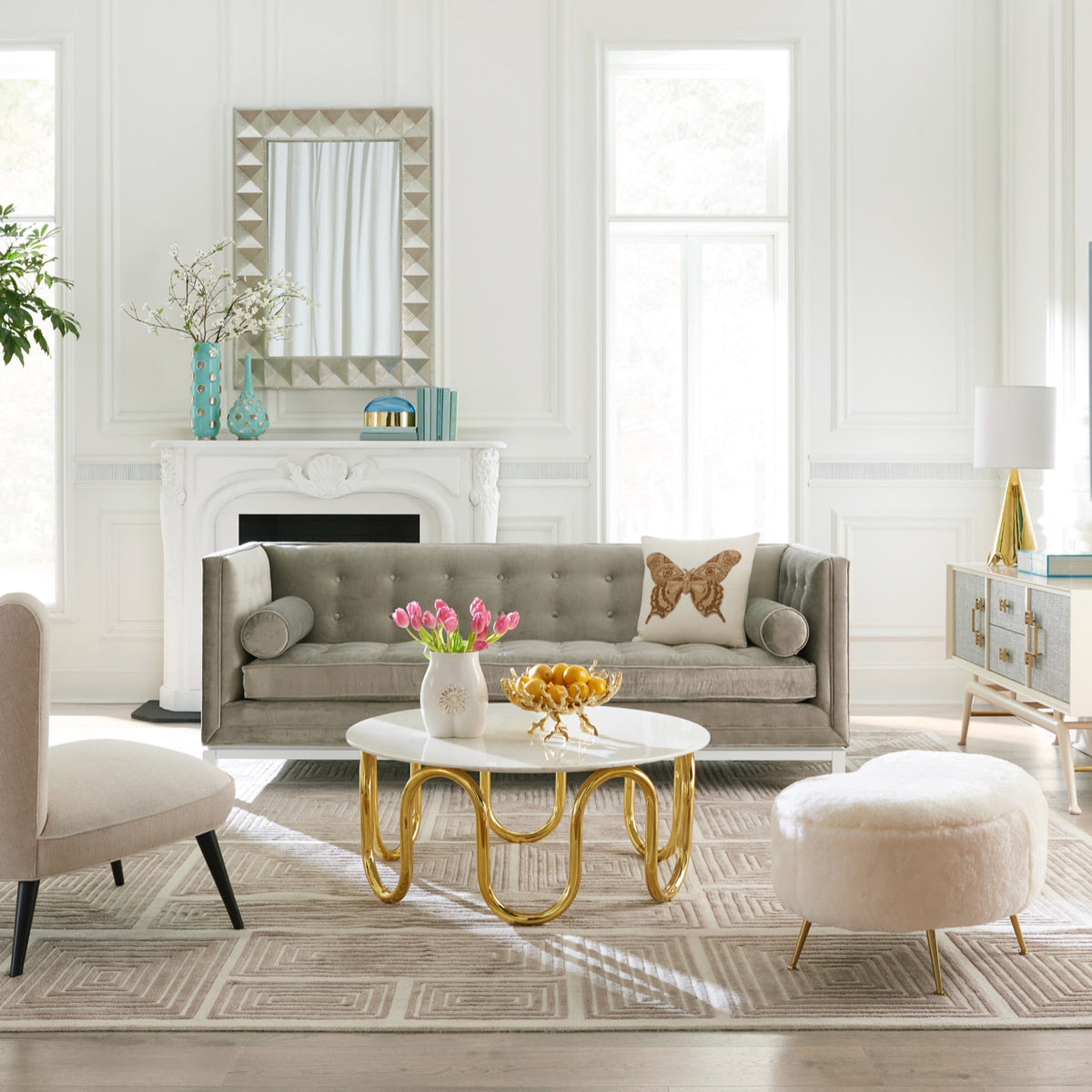 scalinatella cocktail table lampert sofa kidney ottoman - styled view