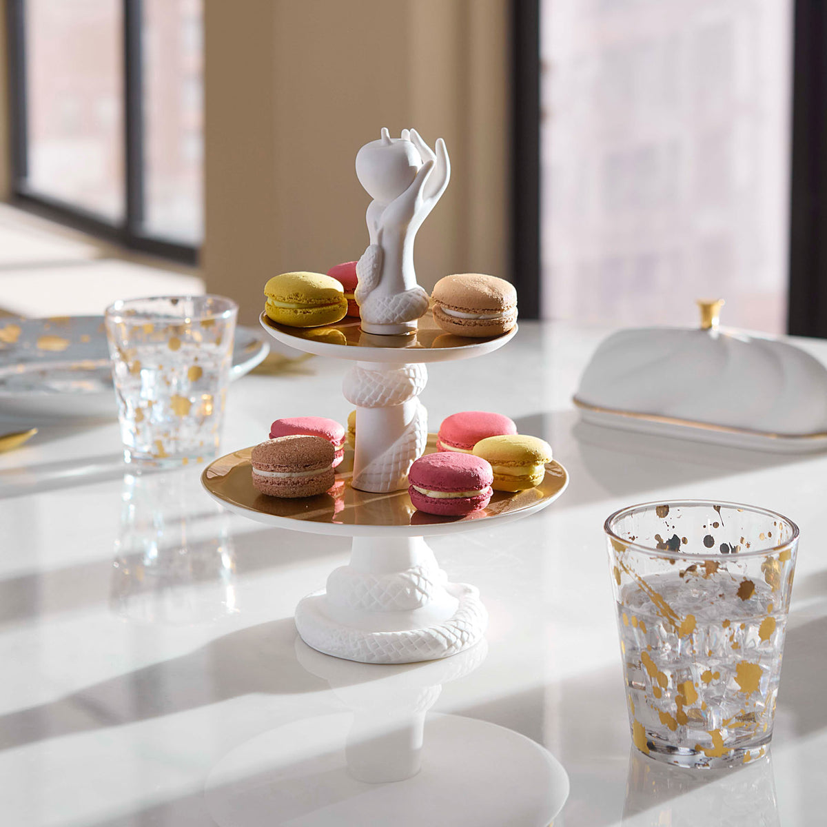Geneva Butter Dish closed with Eve Bon Bon Tray