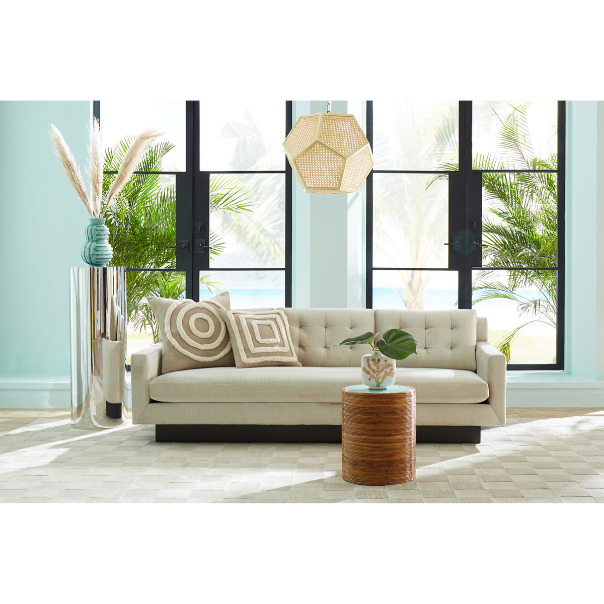 checkerboard hand-loomed rug ivory - styled view 1