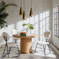 brussels extension dining table caprice dining chairs brass ripple pendants - styled view
