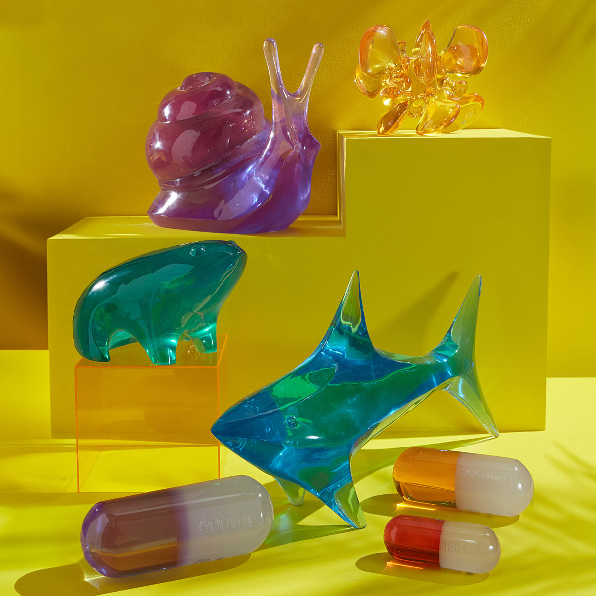 acrylic pill medium blue - angle view