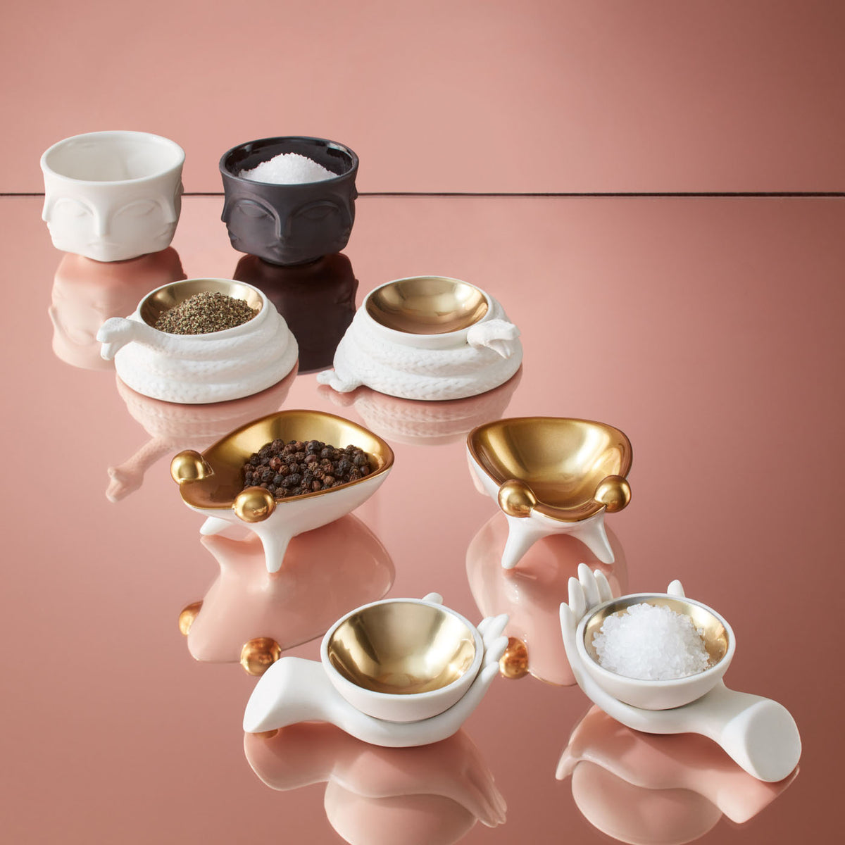 muse salt and pepper cellars porcelain black and white group view