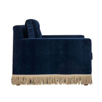 Navy Velvet Lounge Chair with Fringe Back View