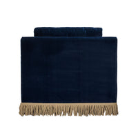 Navy Velvet Lounge Chair with Fringe Back Angle View