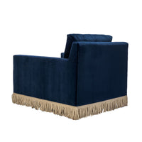 Navy Velvet Lounge Chair with Fringe Detail View