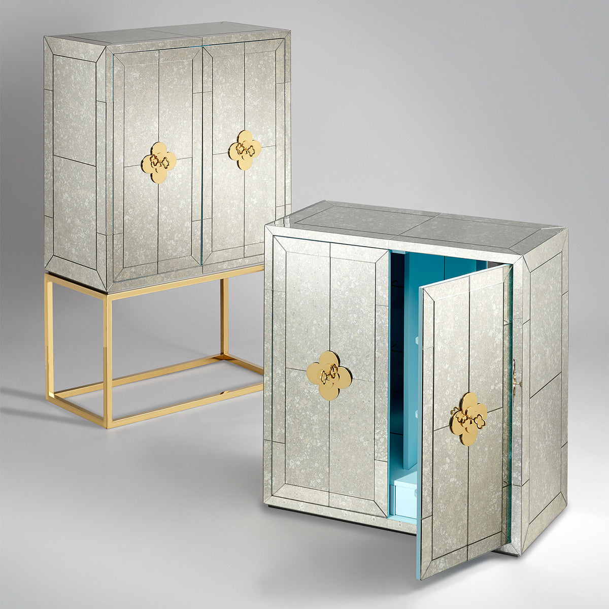 delphine bar antiqued mirror glass brass frame - styled view