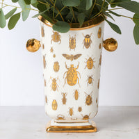 botanist specimen vase white porcelain gold accents - detail front view