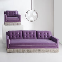 Navy Velvet Lounge Chair with Fringe Front View