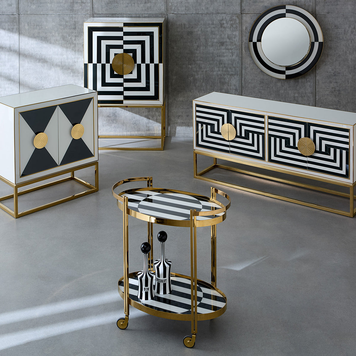 Op Art Bar Cart - group view