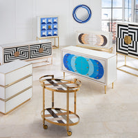 op art bar back-painted black and white glass brass frame and handles group view