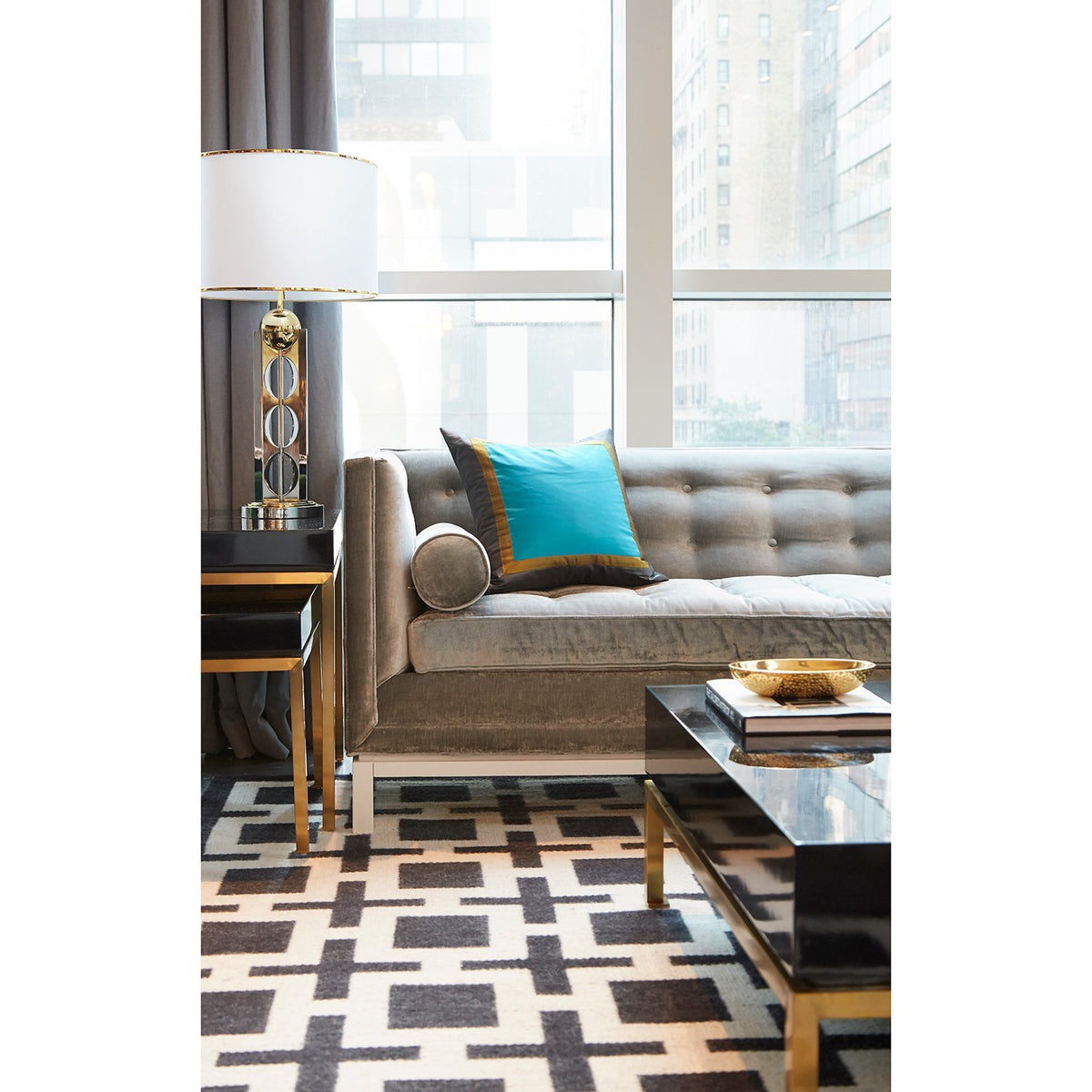 nixon reversible peruvian flat weave rug black natural - styled view 1