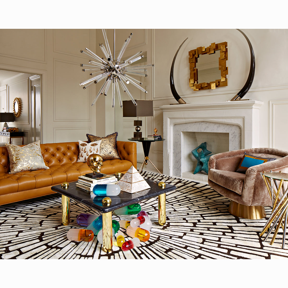 acrylic pill collection baxter sofa bacharach swivel chair living room - styled view
