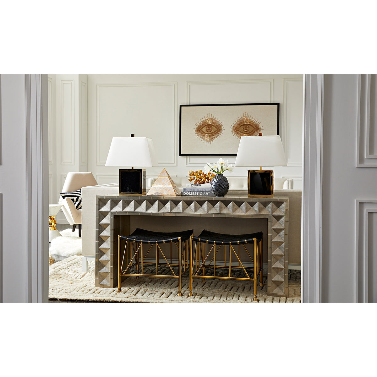 eyes beaded wall art talitha waterfall console - styled view