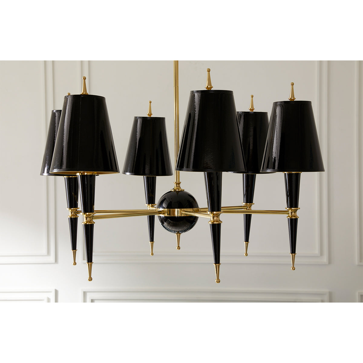versailles chandelier with painted shade black - styled view
