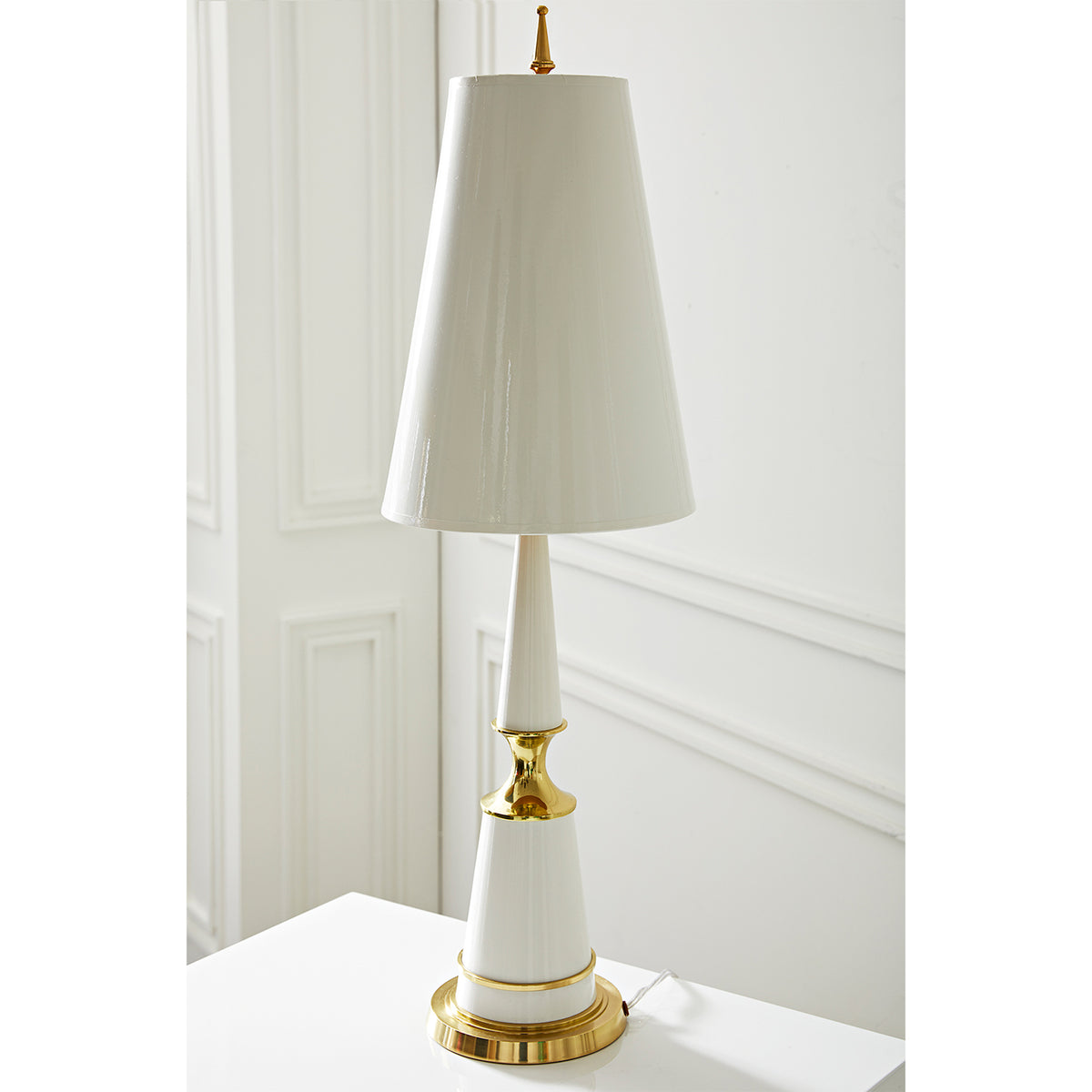 versailles buffet lamp with painted shade white brass - styled view