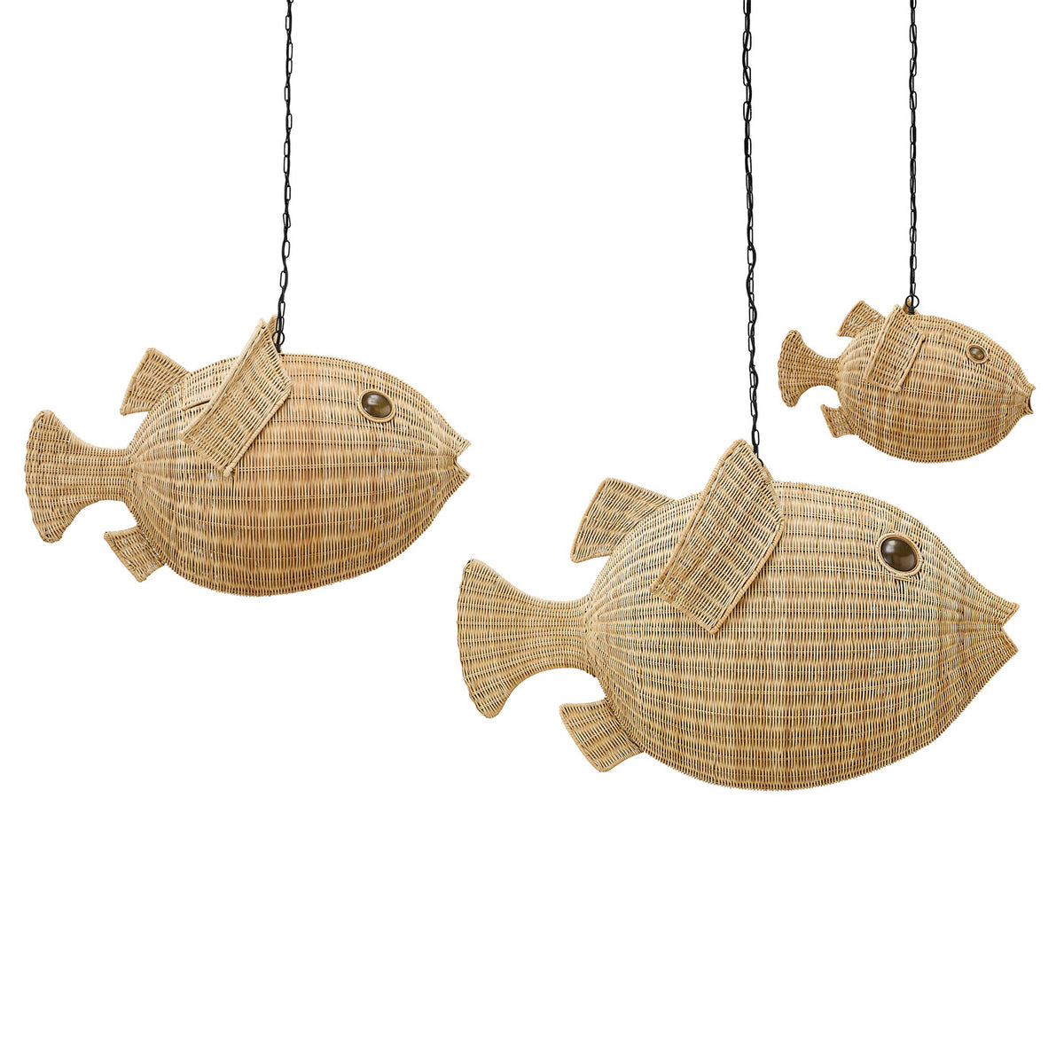 Wicker Blow Fish Pendant Medium - light on front view