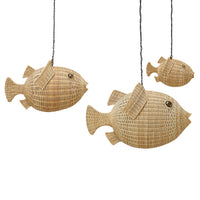 Wicker Blow Fish Pendant Medium - light on front view