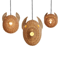 Wicker Blow Fish Pendant Medium - light on group side view