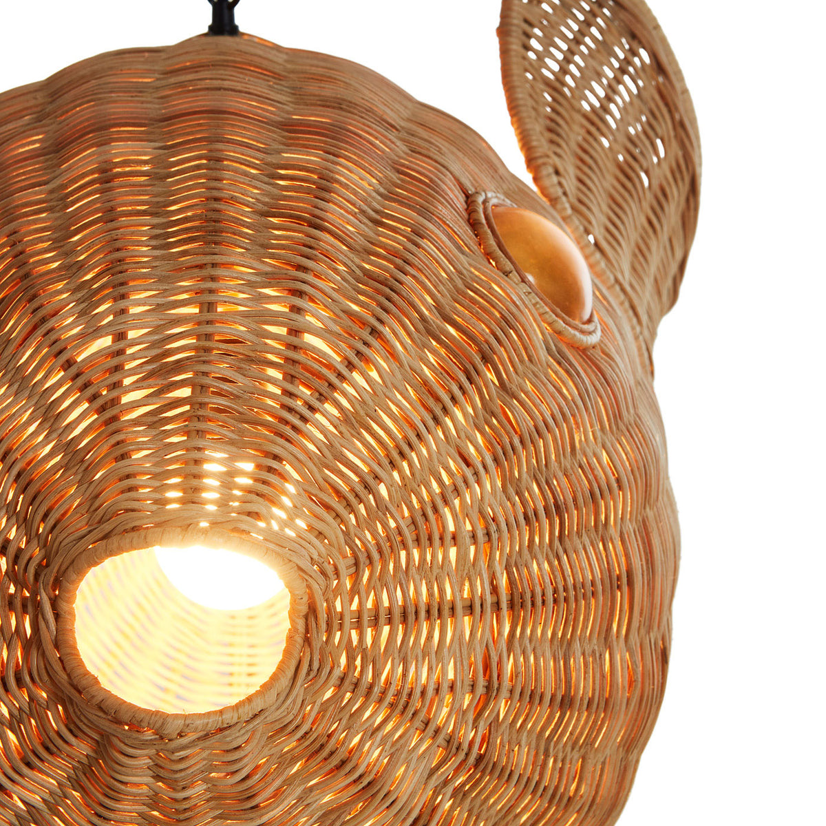 Wicker Blow Fish Pendant Medium - light on group view