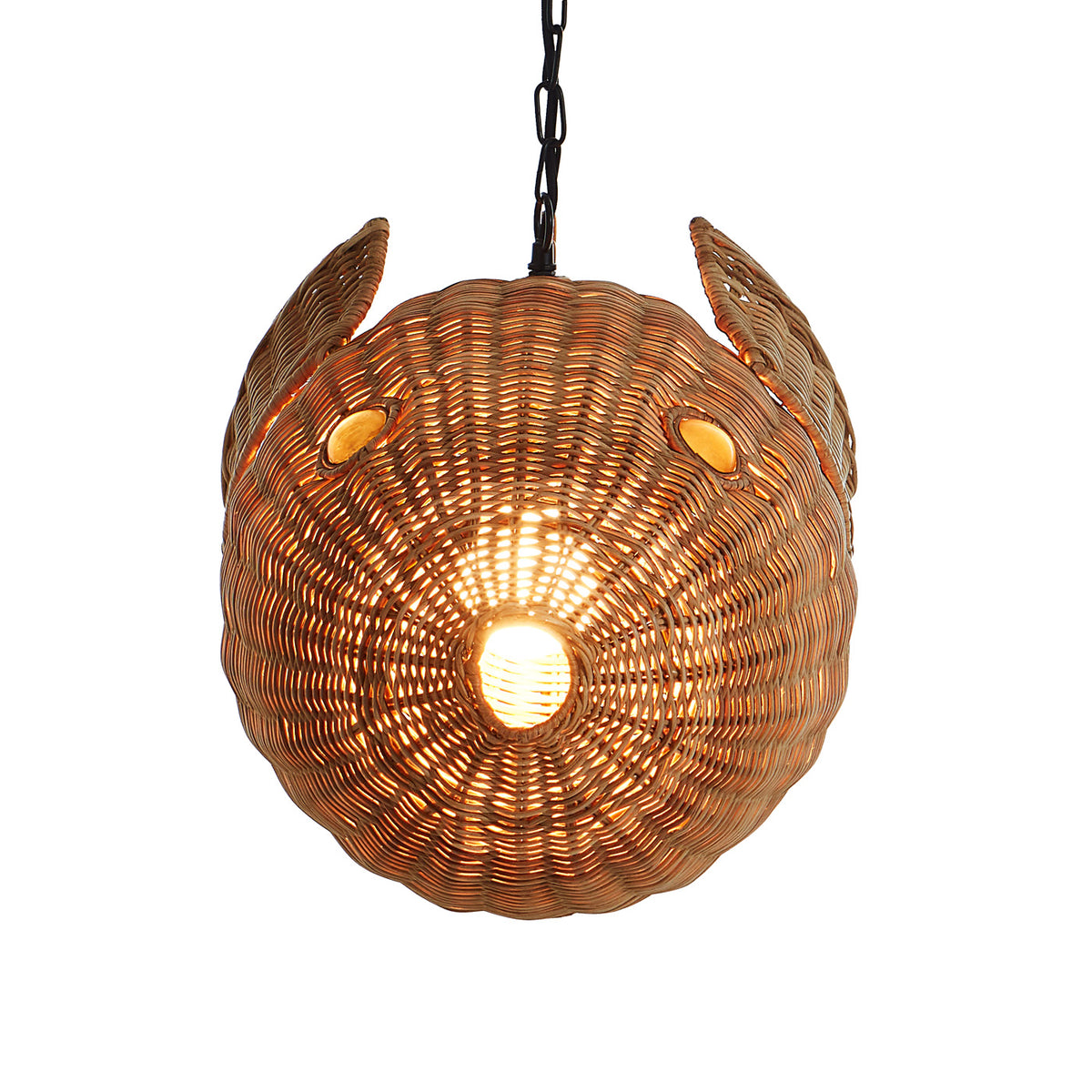 Wicker Blow Fish Pendant Small - light on side view