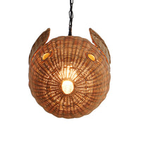 Wicker Blow Fish Pendant Small - light on side view
